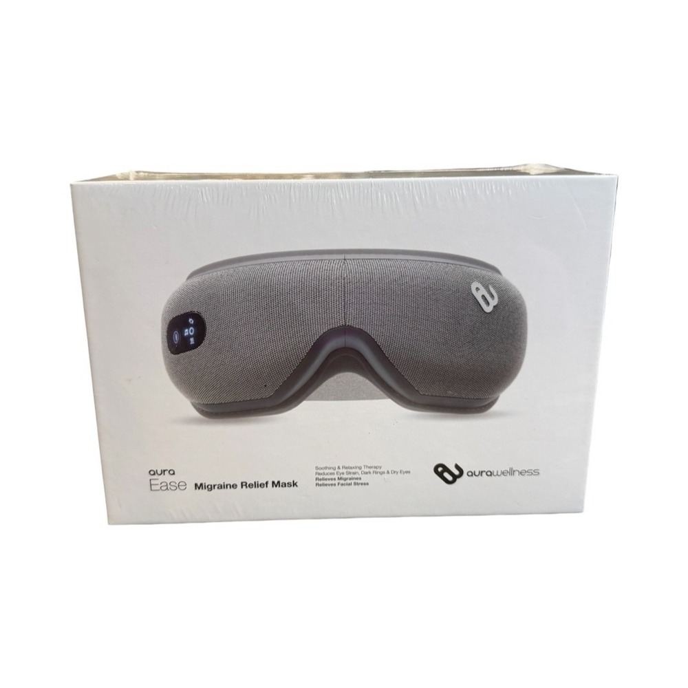 Aura Wellness Aura Ease Migraine Relief Mask Bluetooth Heat Massage Gray New